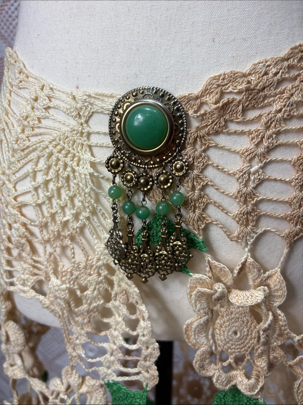 Crochet Floral Boho Hip Scarf Belt with Brooch - Picture 3 of 11